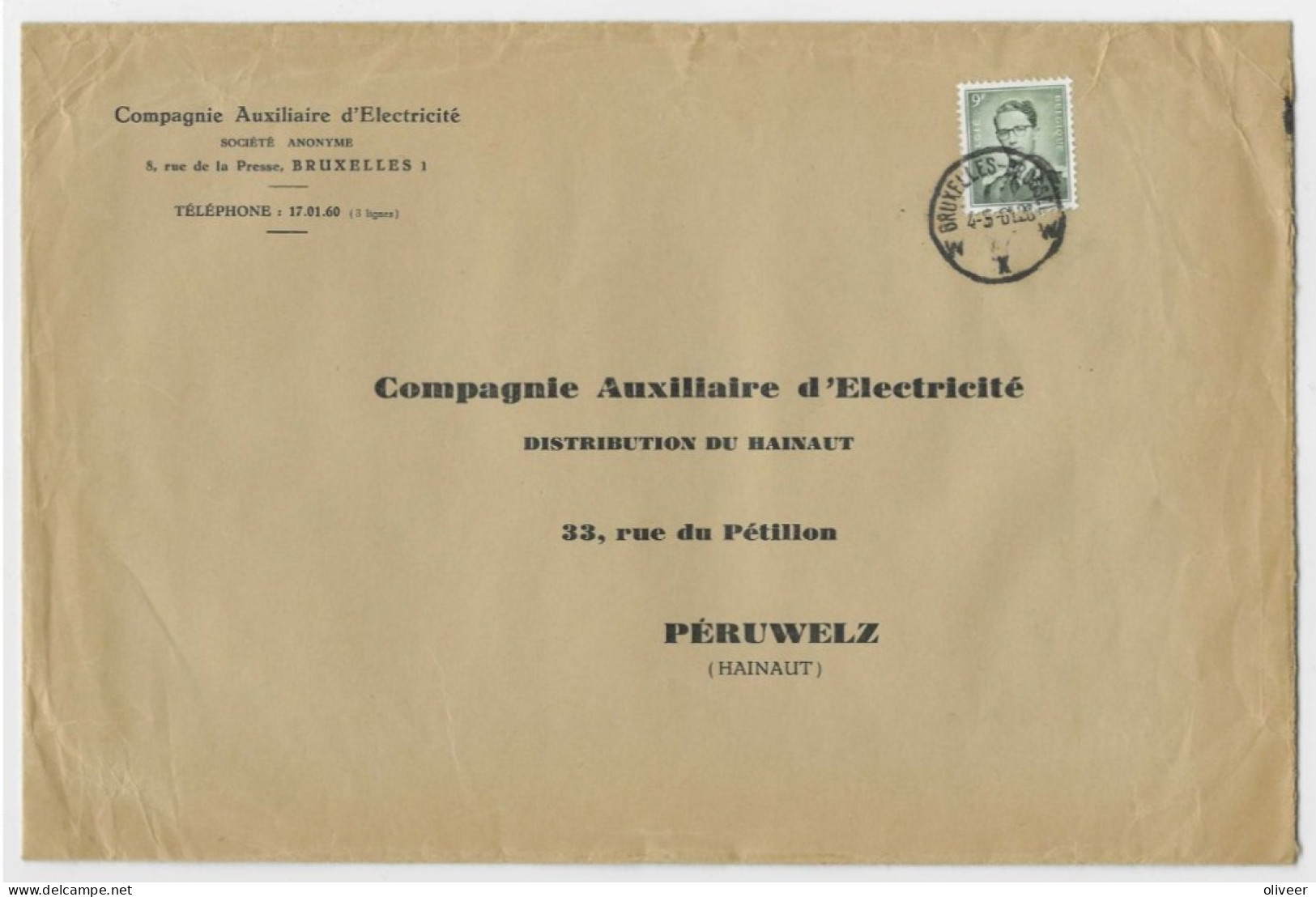 OCB 1073 Boudewijn Marchand 9fr. Op Brief Groot Formaat - Drievoudig Briefport. - 1953-1972 Bril