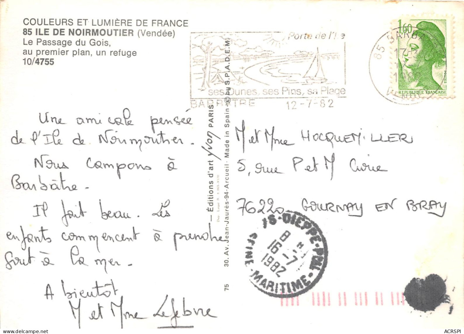 ILE DE NOIRMOUTIER Le Passage Du Gois Au Premier Plan Un Refuge 18(scan Recto-verso) MA2170 - Ile De Noirmoutier