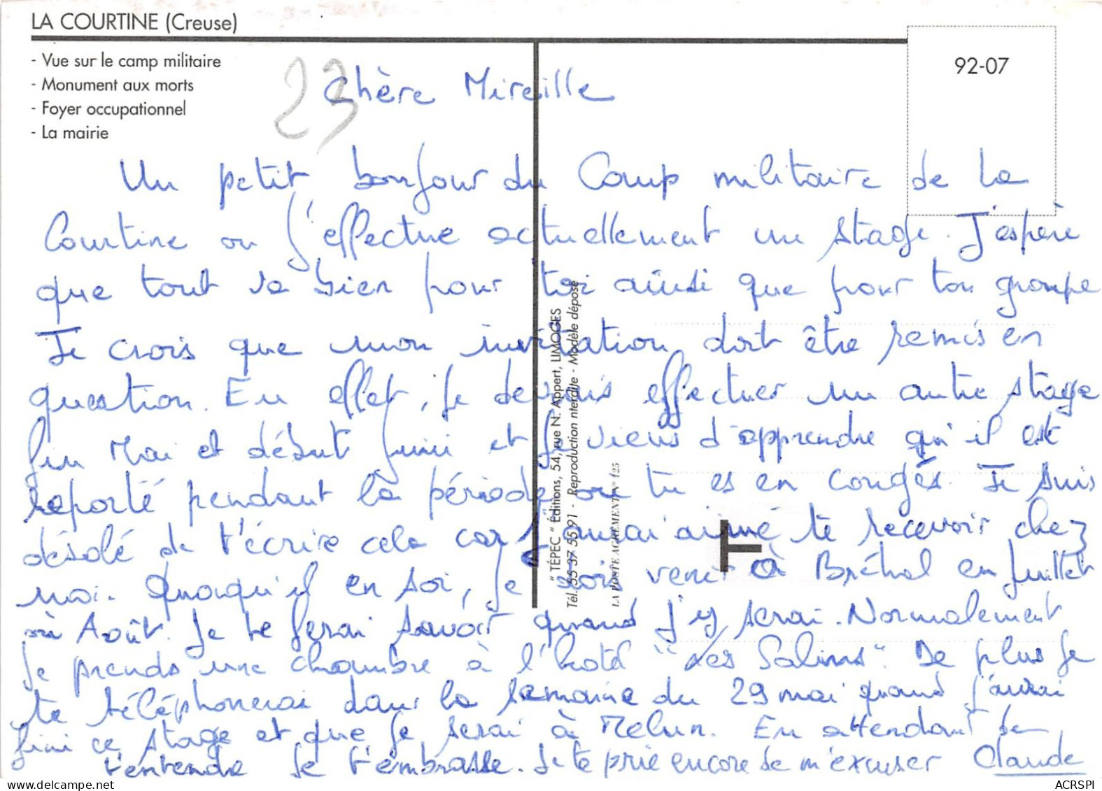 LA COURTINE Vue Sur Le Champ Militaire Monument Aux Morts 11(scan Recto-verso) MA2187 - La Courtine