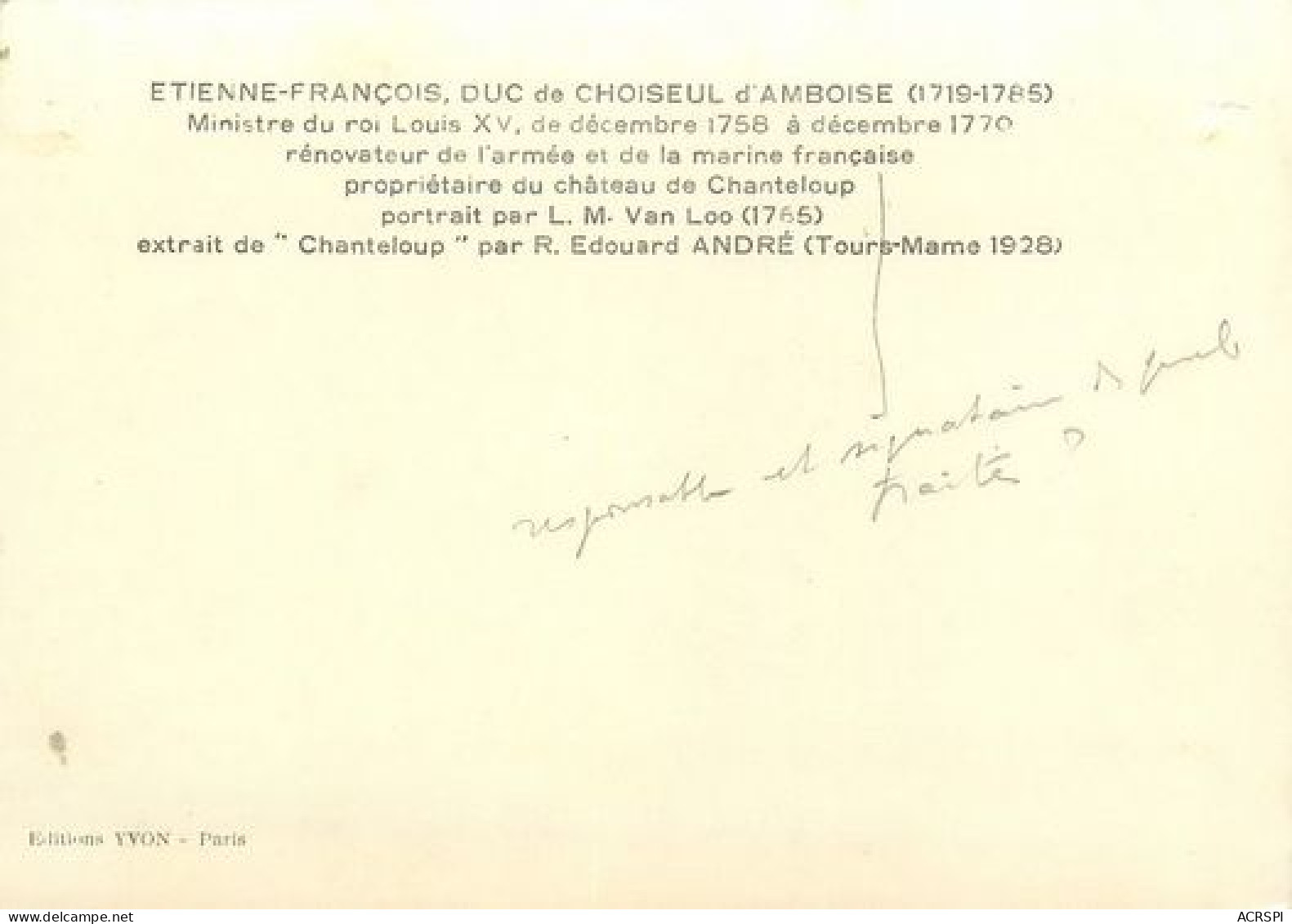 Êtienne François Rénovateur De La Marine Française Chateau De Chanteloup  23   (scan Recto-verso)MA2184Bis - Amboise