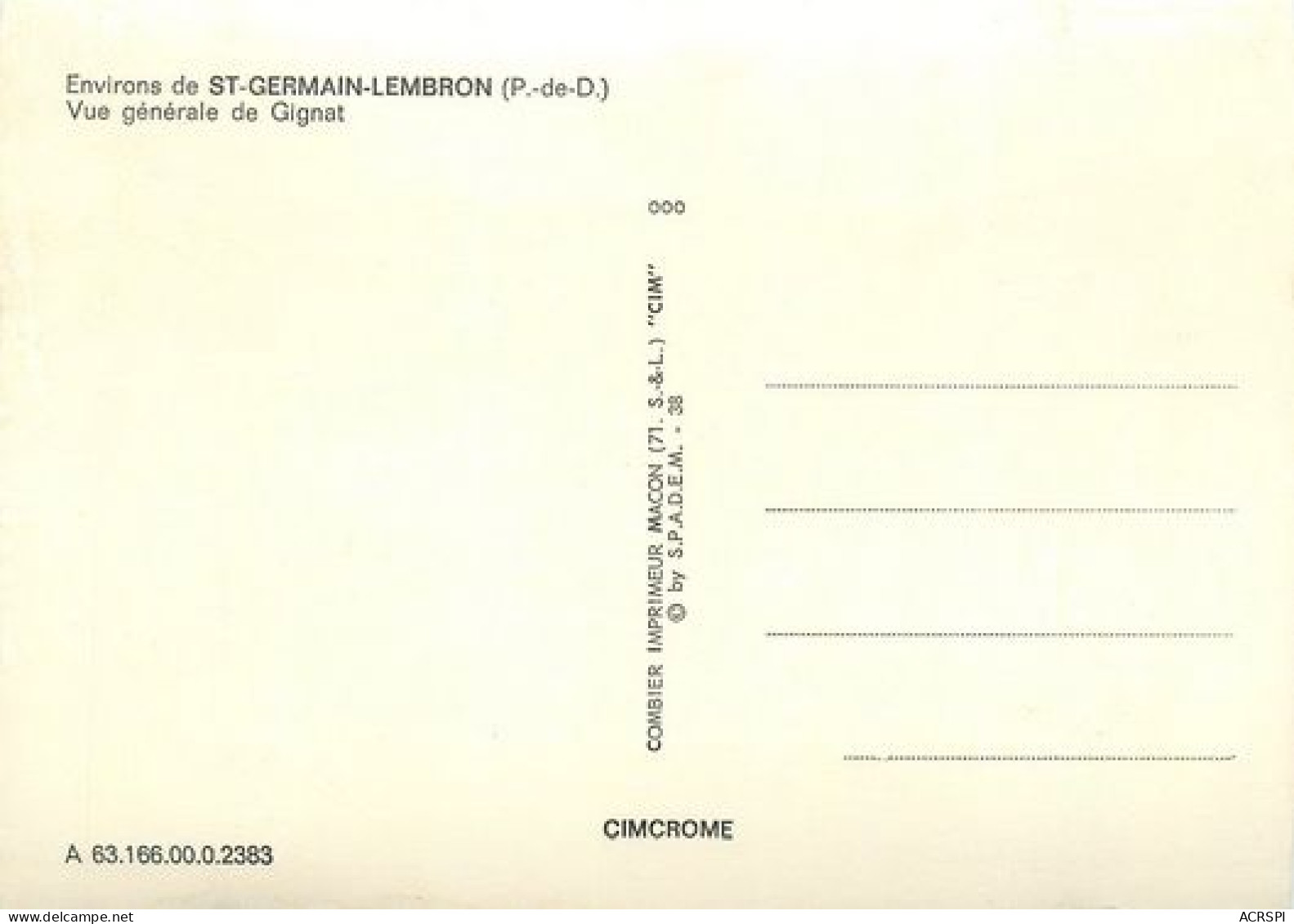 SAINT GERMAIN LEMBRON  Vue Generale De GIGNAT  5   (scan Recto-verso)MA2184Bis - Saint Germain Lembron