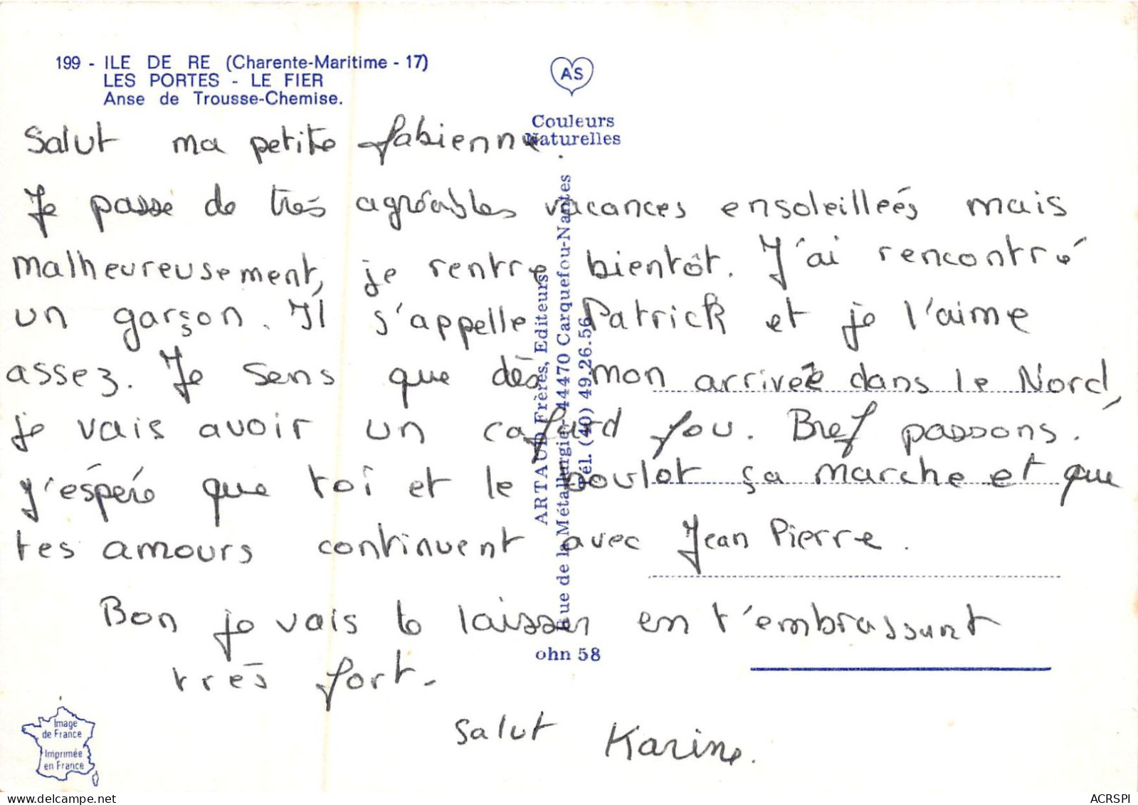 ILE DE RE Les Portes Le Fier Anse De Trousse Chemise 30(scan Recto-verso) MA2184 - Ile De Ré