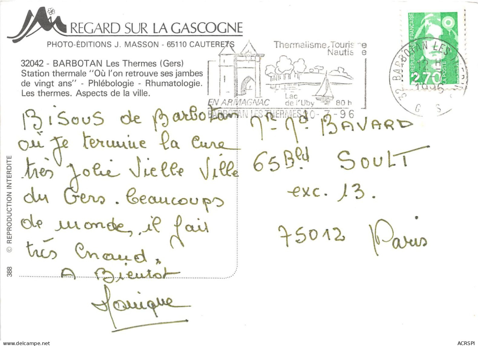 BARBOTAN LES THERMES Station Thermale Ou L On Retrouve Ses Jambes De Vingt Ans 20(scan Recto-verso) MA2179 - Barbotan