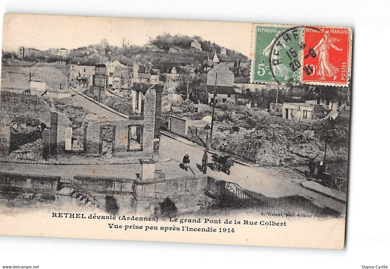 RETHEL Dévasté - Le Grand Pont De La Rue Colbert - Vue Prise Peu Après L'incendie 1914 - Très Bon état - Rethel