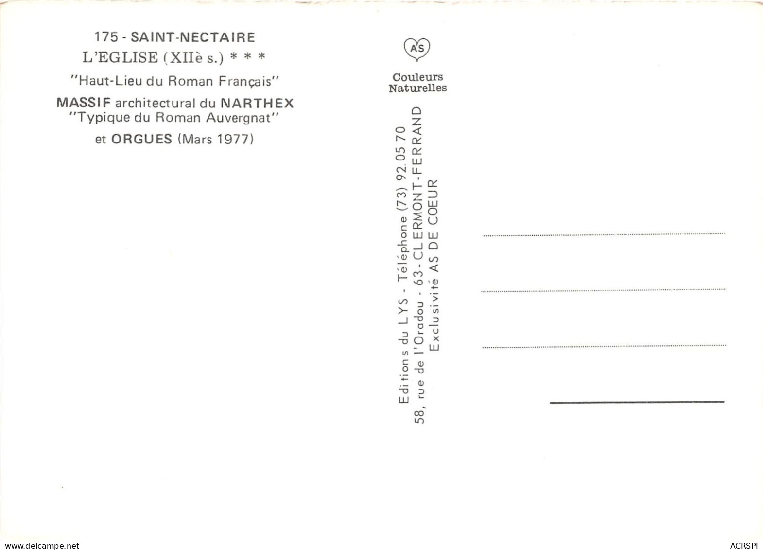 SAINT NECTAIRE L Eglise Haut Lieu Du Roman Francais Massif Architectural Du Narthex 21(scan Recto-verso) MA2198 - Saint Nectaire