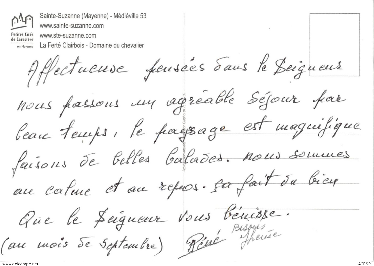 SAINTE SUZANNE  La Ferte Clairbois Domaine Du Chevalier 23(scan Recto-verso) MA2194 - Sainte Suzanne