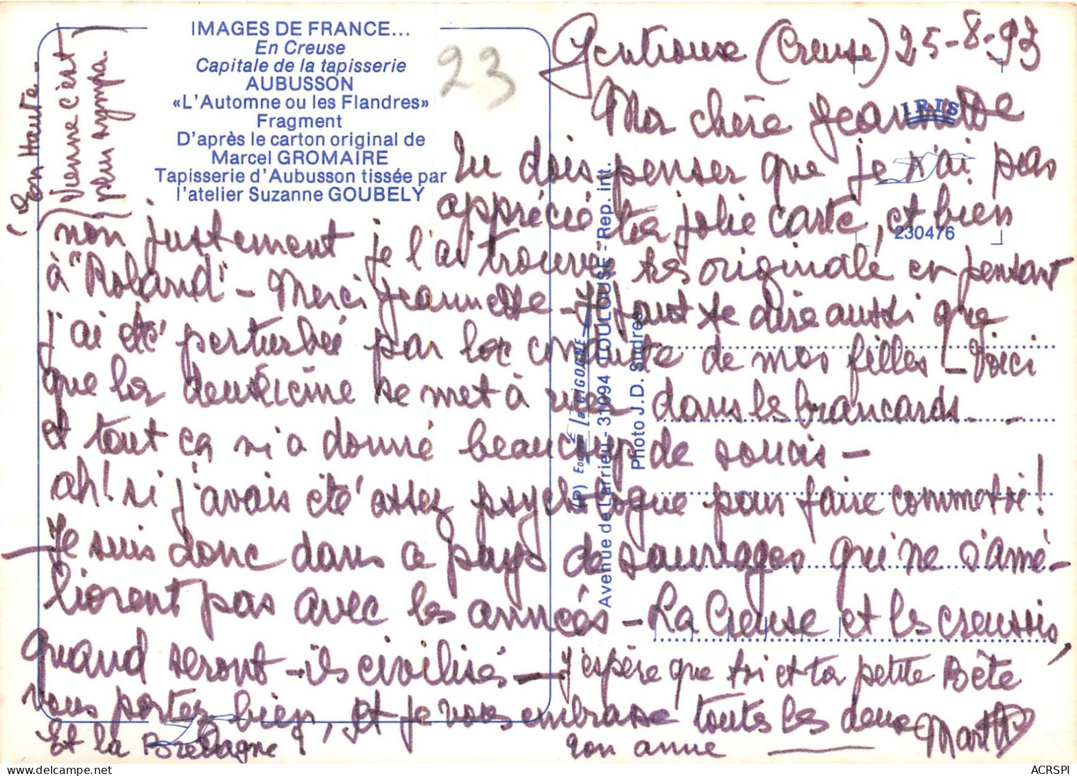AUBUSSON L Automne Ou Les Flandres Fragment 19(scan Recto-verso) MA2193 - Aubusson
