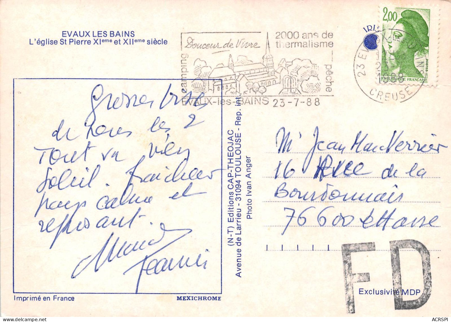 EVAUX LES BAINS L Eglise St Pierre XIe Et XIIe Siecle 25(scan Recto-verso) MA2193 - Evaux Les Bains