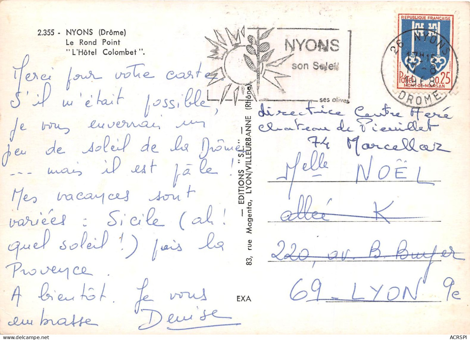NYONS Le Rond Point L Hotel Colombet 6(scan Recto-verso) MA2191 - Nyons