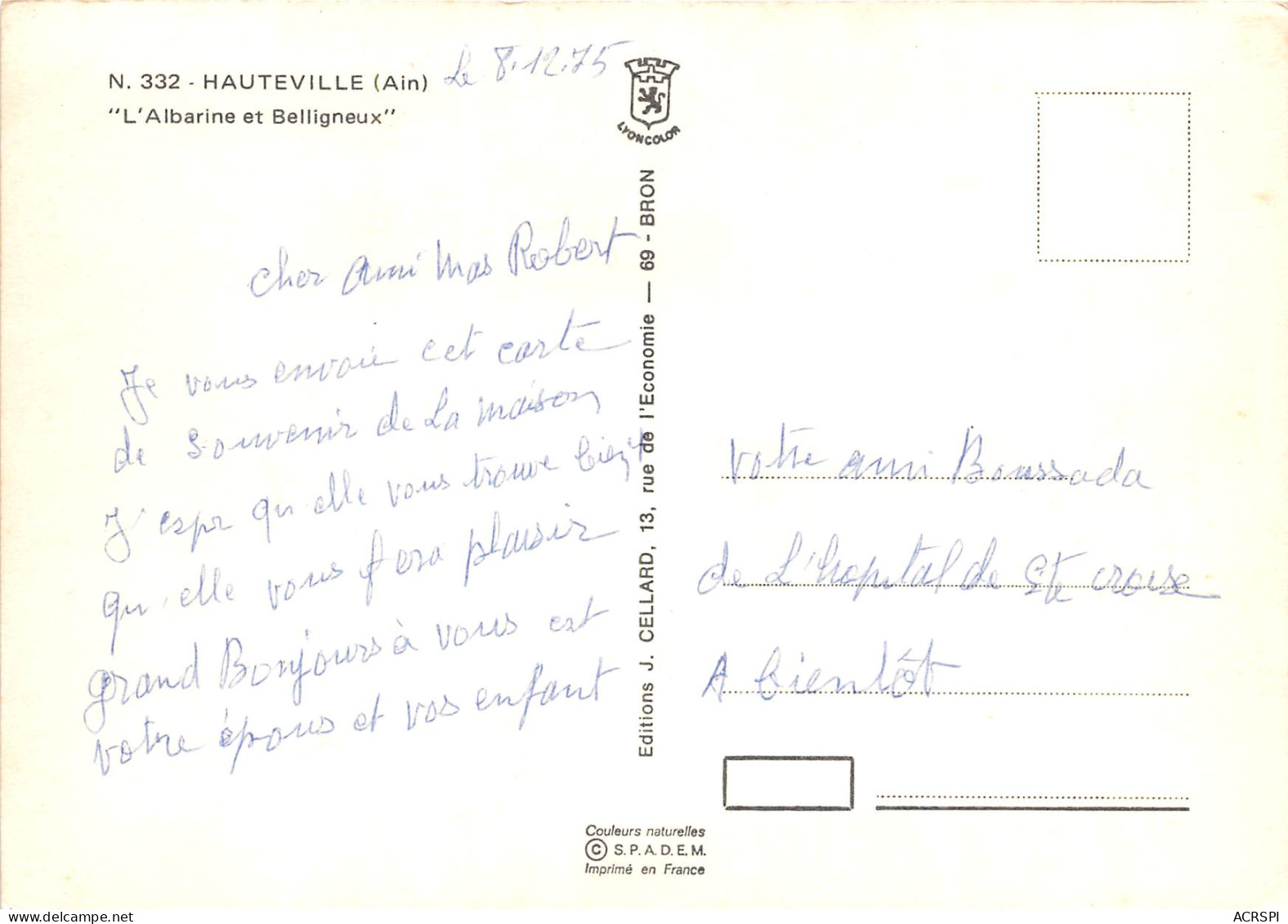 HAUTEVILLE L Albarine Et Belligneux 29(scan Recto-verso) MB2306 - Hauteville-Lompnes