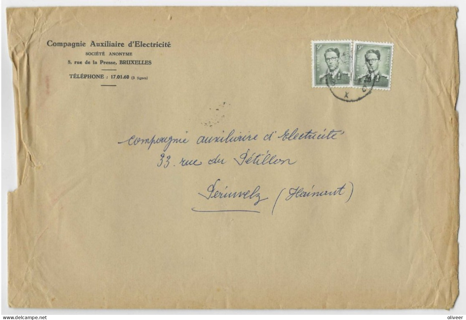 OCB 1073 Boudewijn Marchand 9fr. X 2  Op Brief Groot Formaat - Zesvoudig Briefport. - 1953-1972 Lunettes