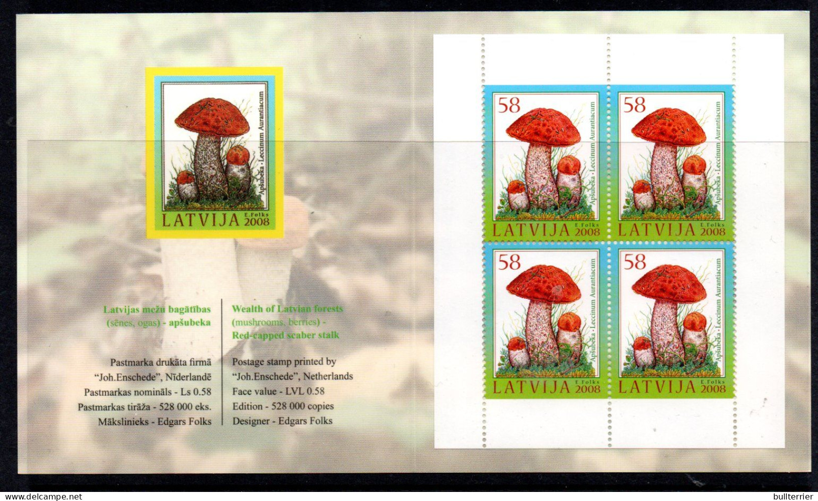 FUNGI  - LATVIA - 2008- Fungi Booklet Complete MNH   Sg £21 - Champignons