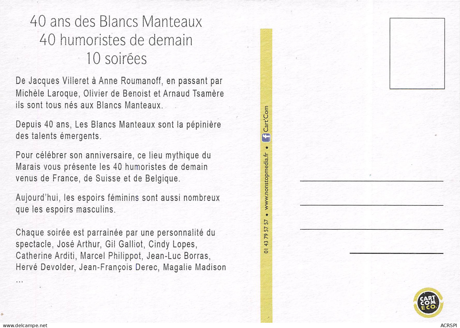 THEATRE Les Blancs Manteaux PARIS 1(scan Recto-verso) MB2312 - Werbepostkarten