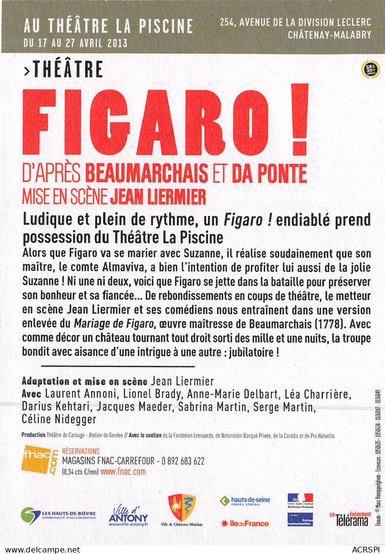 FIGARO D Apres Beaumarchais Et Da Ponte CHATENAY MALABRY 7(scan Recto-verso) MB2312 - Werbepostkarten