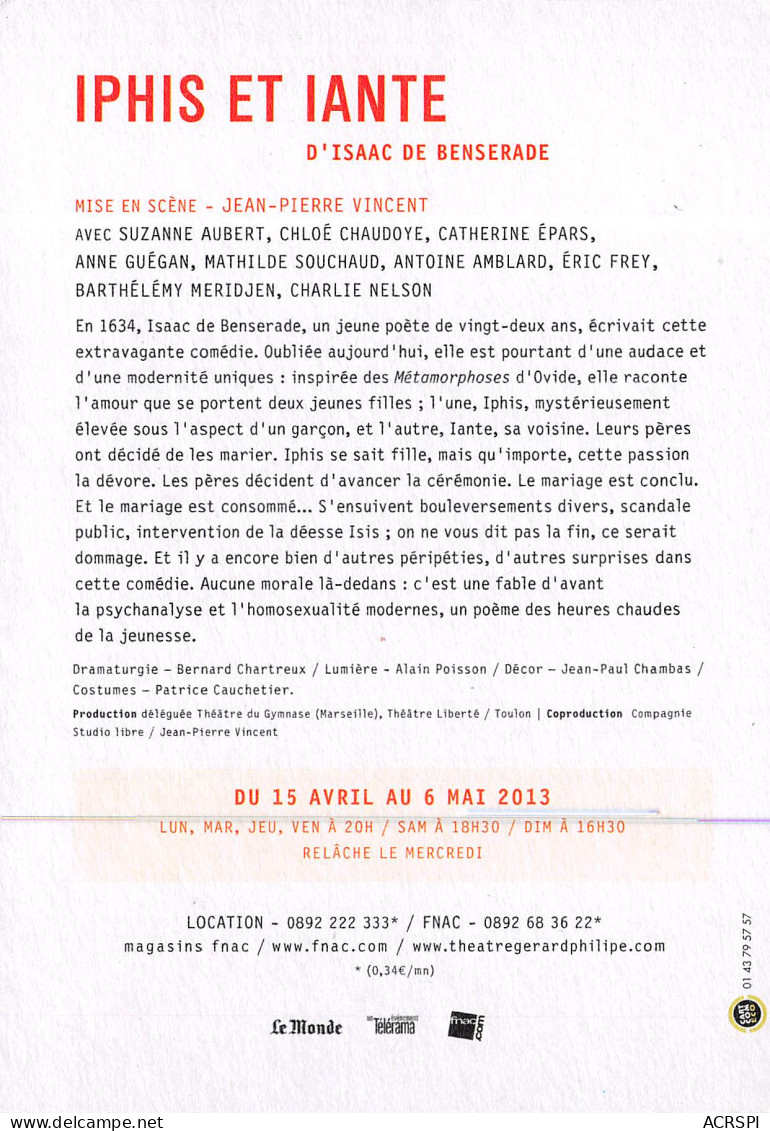 IPHIS ET IANTE D Isaac De Benserade 8(scan Recto-verso) MB2312 - Werbepostkarten