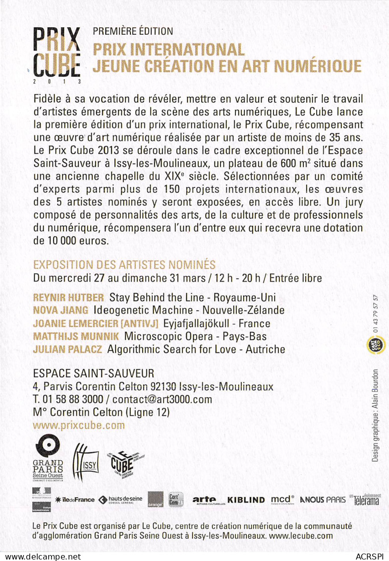 PRIX CUBE Prix International Jeune Creation En Art Numerique 11(scan Recto-verso) MB2312 - Werbepostkarten