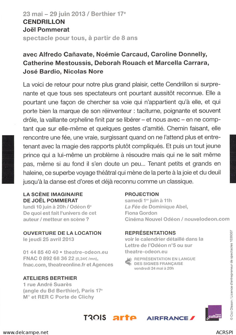 ODEON Theatre De L Europe CENDRILLON 13(scan Recto-verso) MB2312 - Werbepostkarten