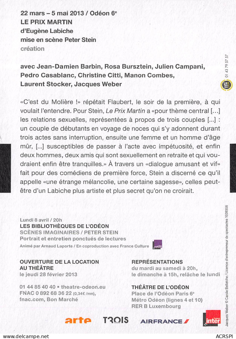 ODEON Theatre De L Europe LE PRIX MARTIN 14(scan Recto-verso) MB2312 - Werbepostkarten
