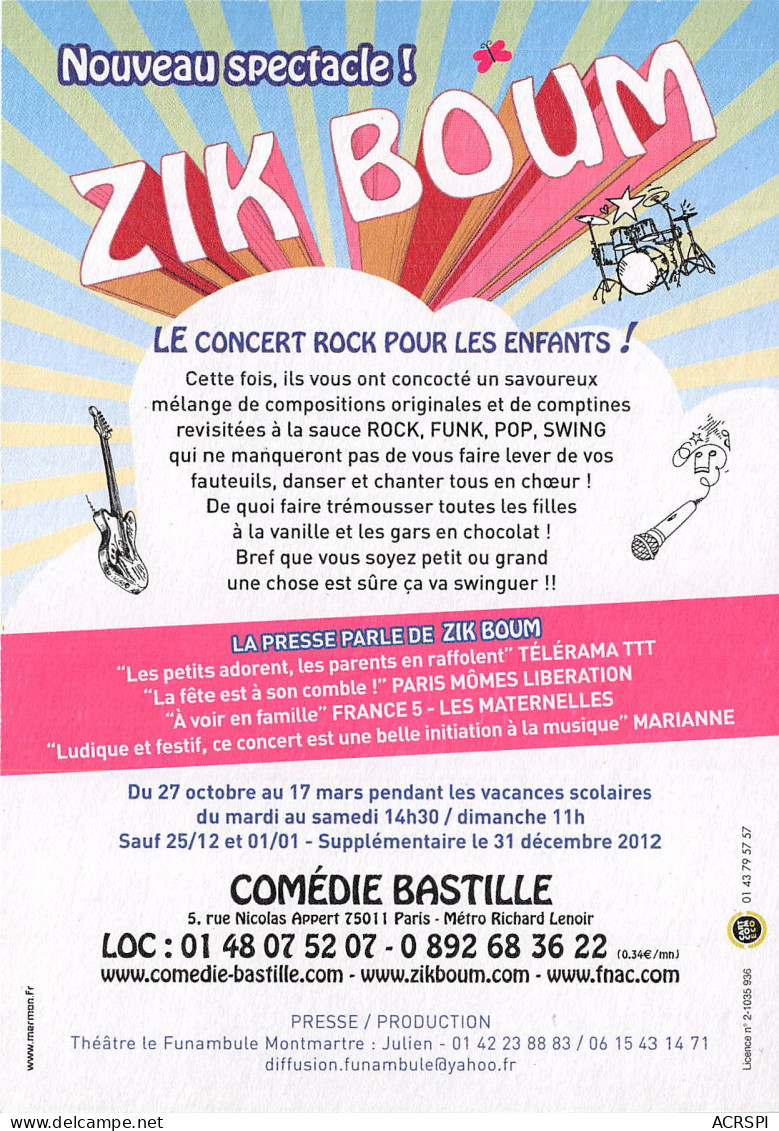 Comedie Bastille ZIK BOOM 21(scan Recto-verso) MB2312 - Werbepostkarten