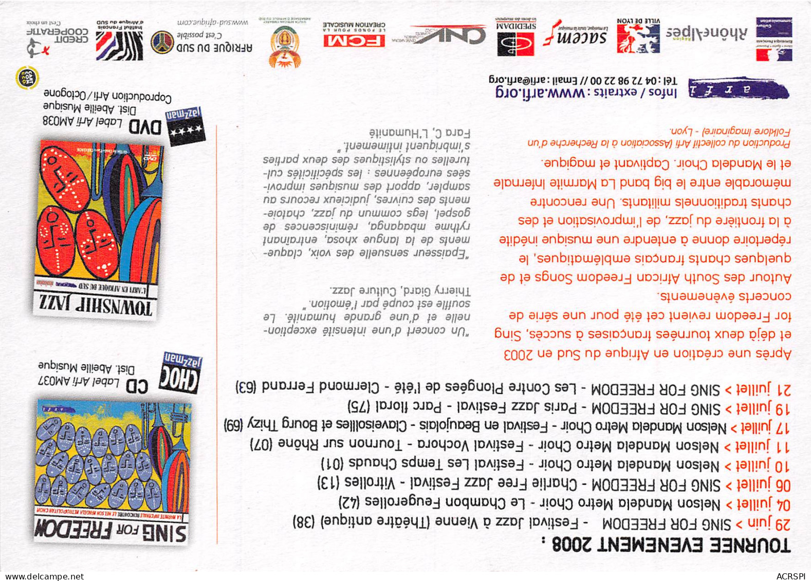 SING FOR FREEDOM Tournee Ete 2008 19(scan Recto-verso) MB2313 - Werbepostkarten