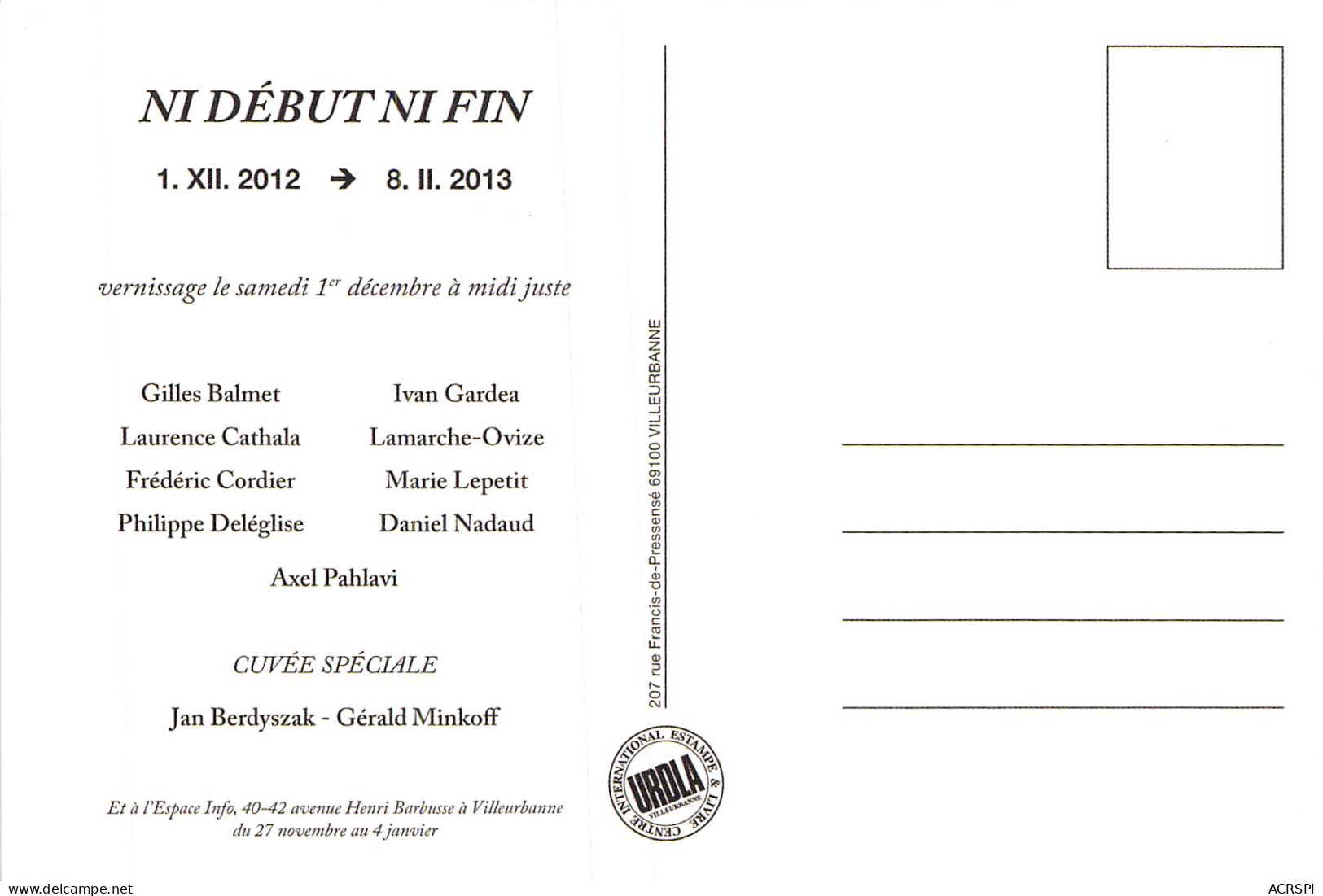 NI DEBUT NI FIN VIlleurbanne Vernissage Cuvee Speciale 3(scan Recto-verso) MB2314 - Advertising