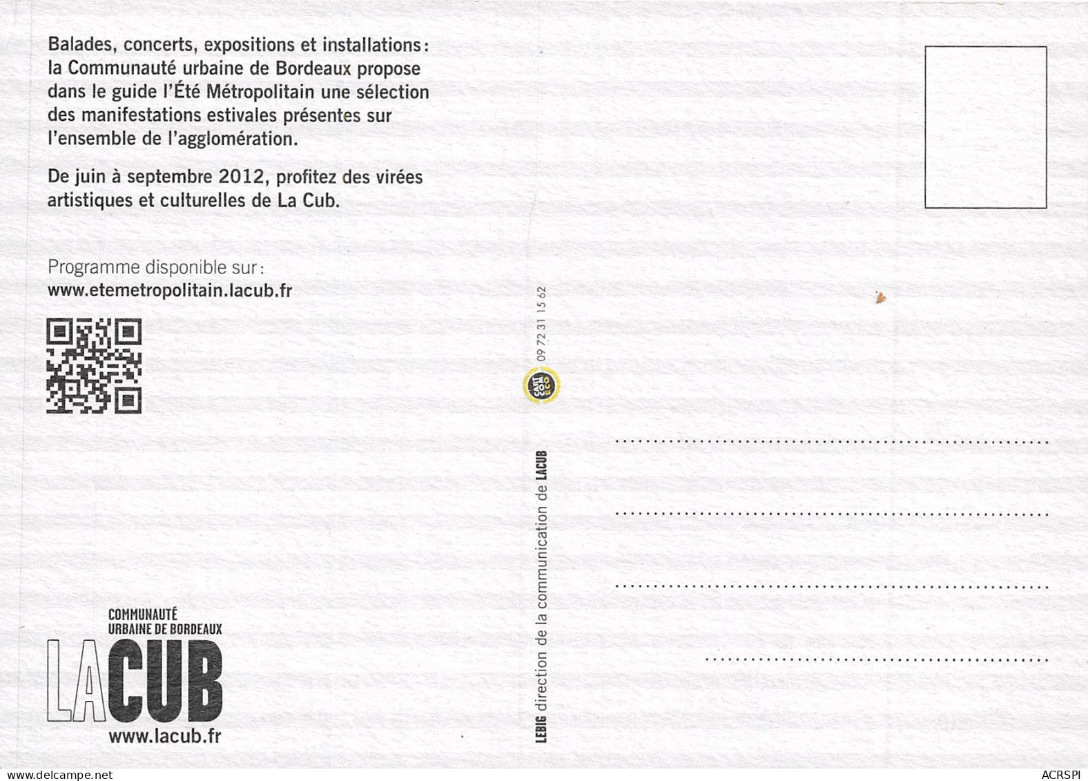 ETE METROPOLITAIN Virees Artistiques Et Culturelles Sur La Cub 22(scan Recto-verso) MB2314 - Werbepostkarten