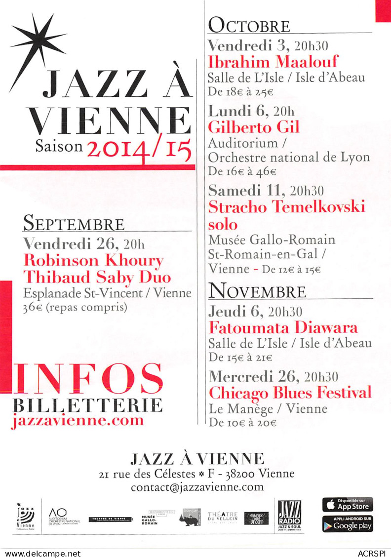 JAZZ A VIENNE Septembre Novembre 2014 1(scan Recto-verso) MB2315 - Werbepostkarten