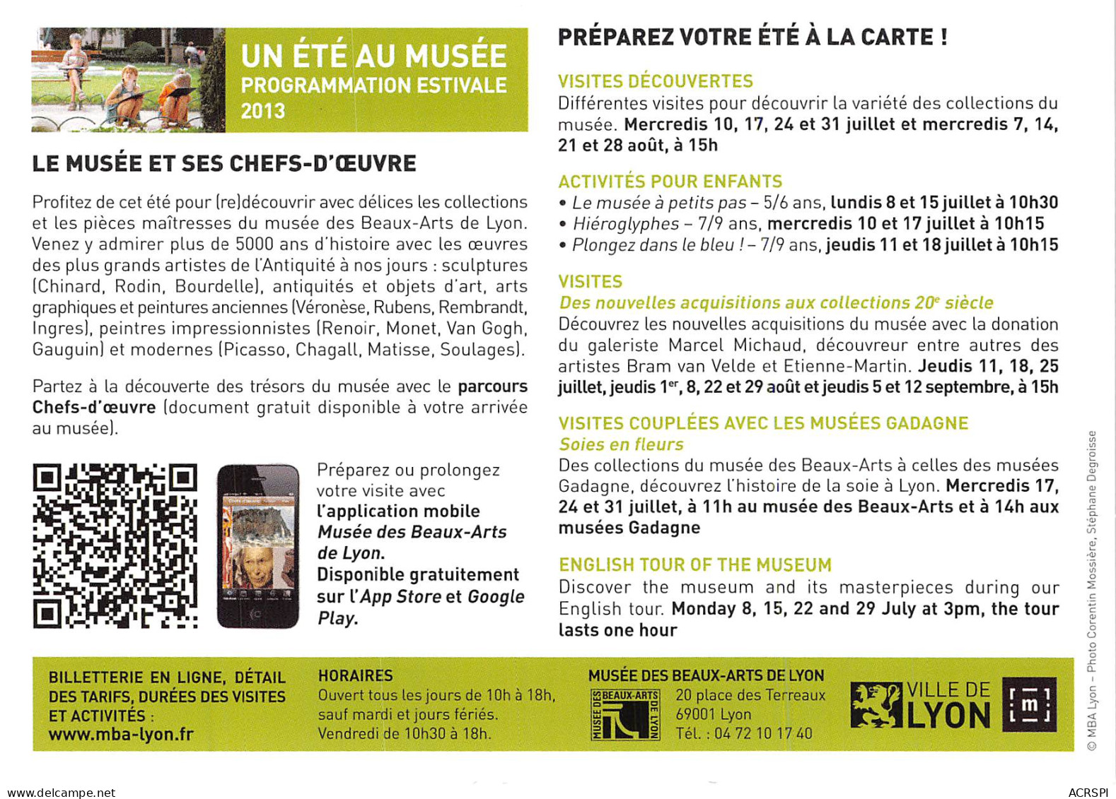 Un Ete Au Musee Programmation Estivale 2013 LYON Musee Des Beaux Arts 4(scan Recto-verso) MB2315 - Advertising