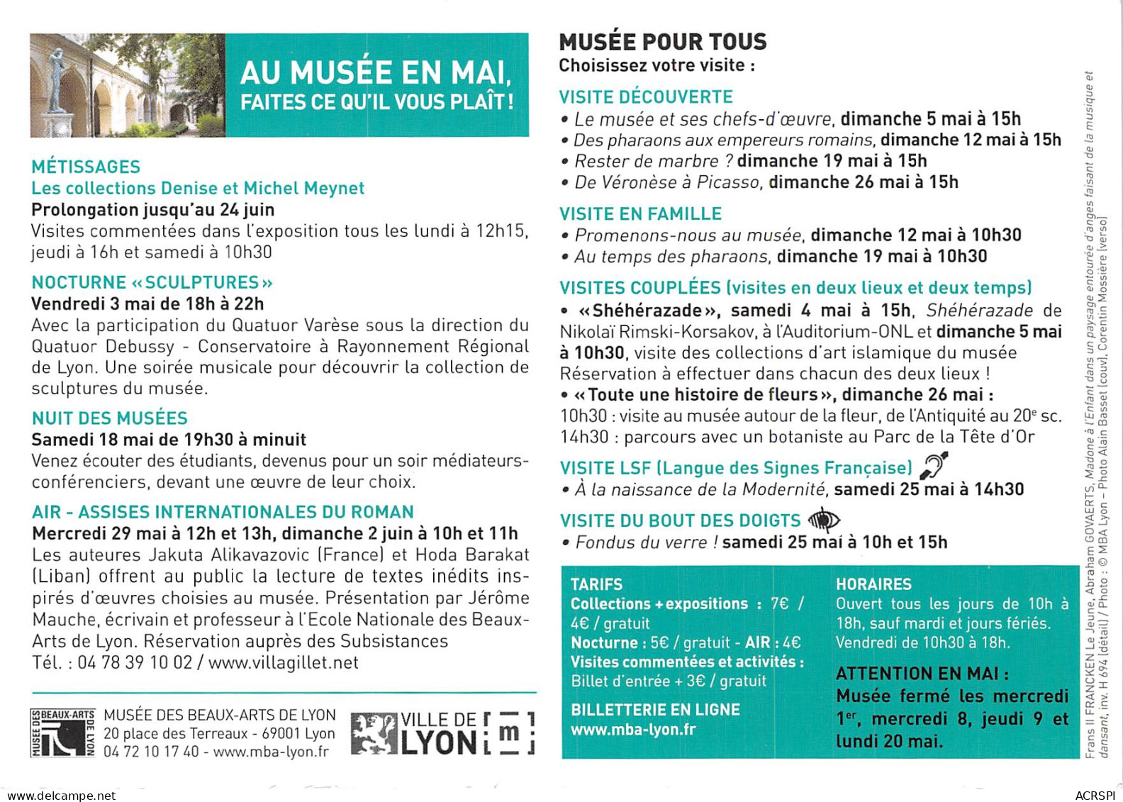 AU MUSEE EN MAI Faites Ce Quil Vous Plait Musee Des Beaux Arts De LYON 6(scan Recto-verso) MB2315 - Advertising