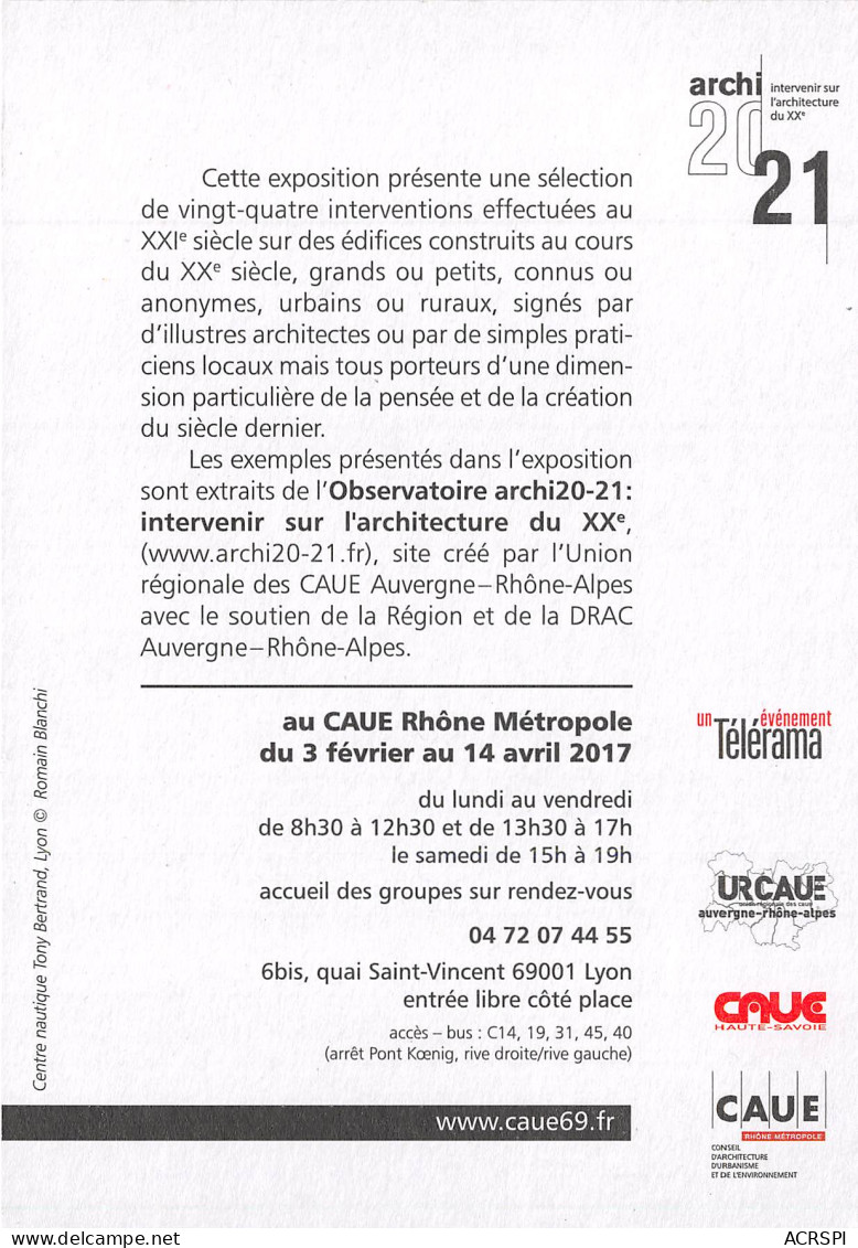 EXPO ARCHI Intervenir Sur L Architecture Du XX E 2021 10(scan Recto-verso) MB2315 - Werbepostkarten