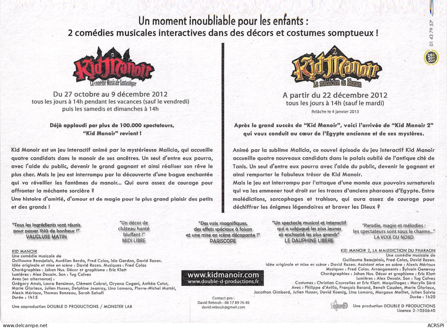 LE PALACE PARIS KIDMANOIR 9(scan Recto-verso) MB2318 - Werbepostkarten