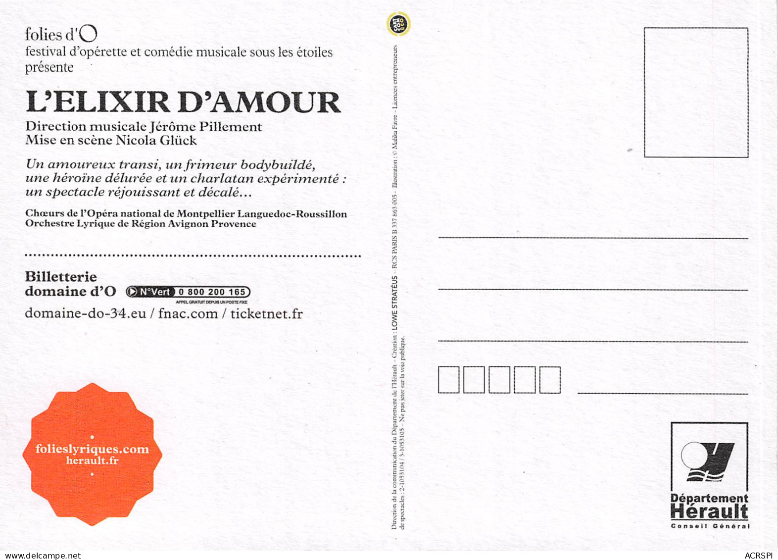L ELIXIR D AMOUR DONIZETTI Montpellier Domaine D O 15(scan Recto-verso) MB2318 - Advertising