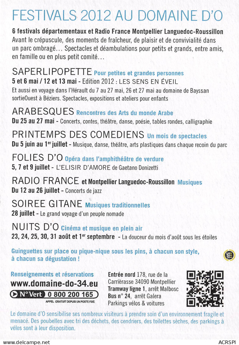 Les Saisons Du Domaine D O Herault Ete 2012 12(scan Recto-verso) MB2318 - Werbepostkarten