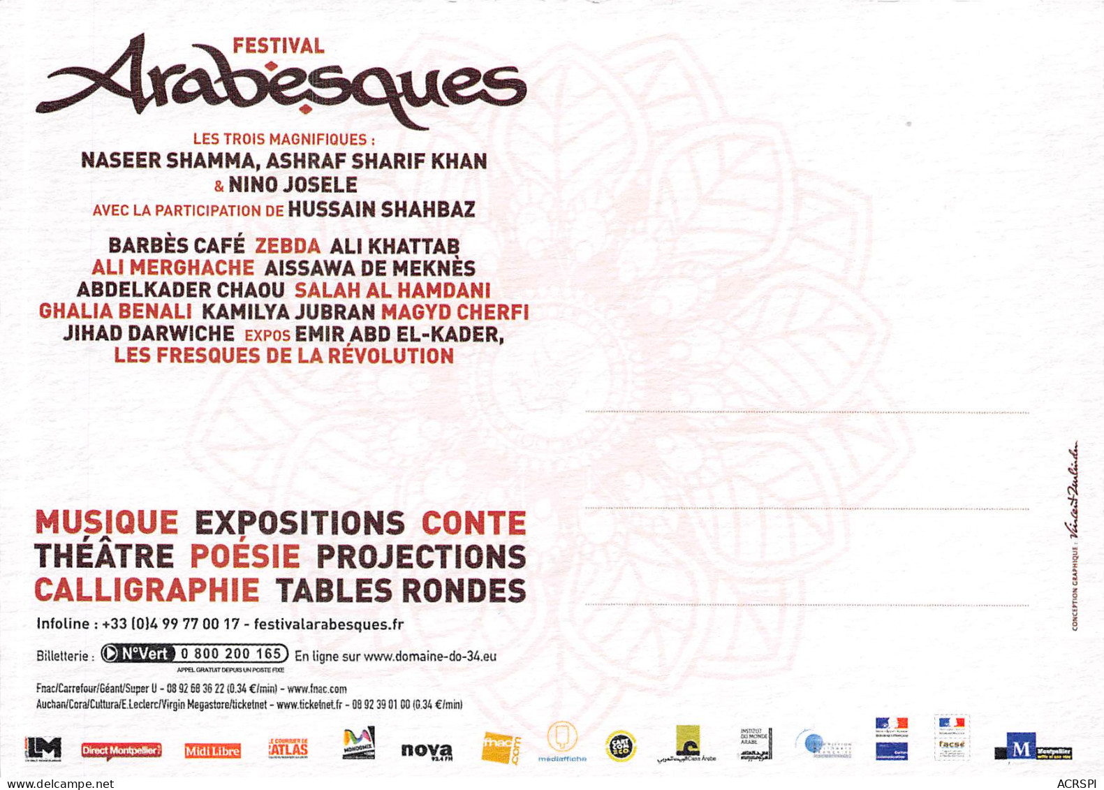 ARABESQUE FESTIVAL 1eme Rencontres Des Art Du Monde  Arabe Montpellier 16(scan Recto-verso) MB2318 - Reclame