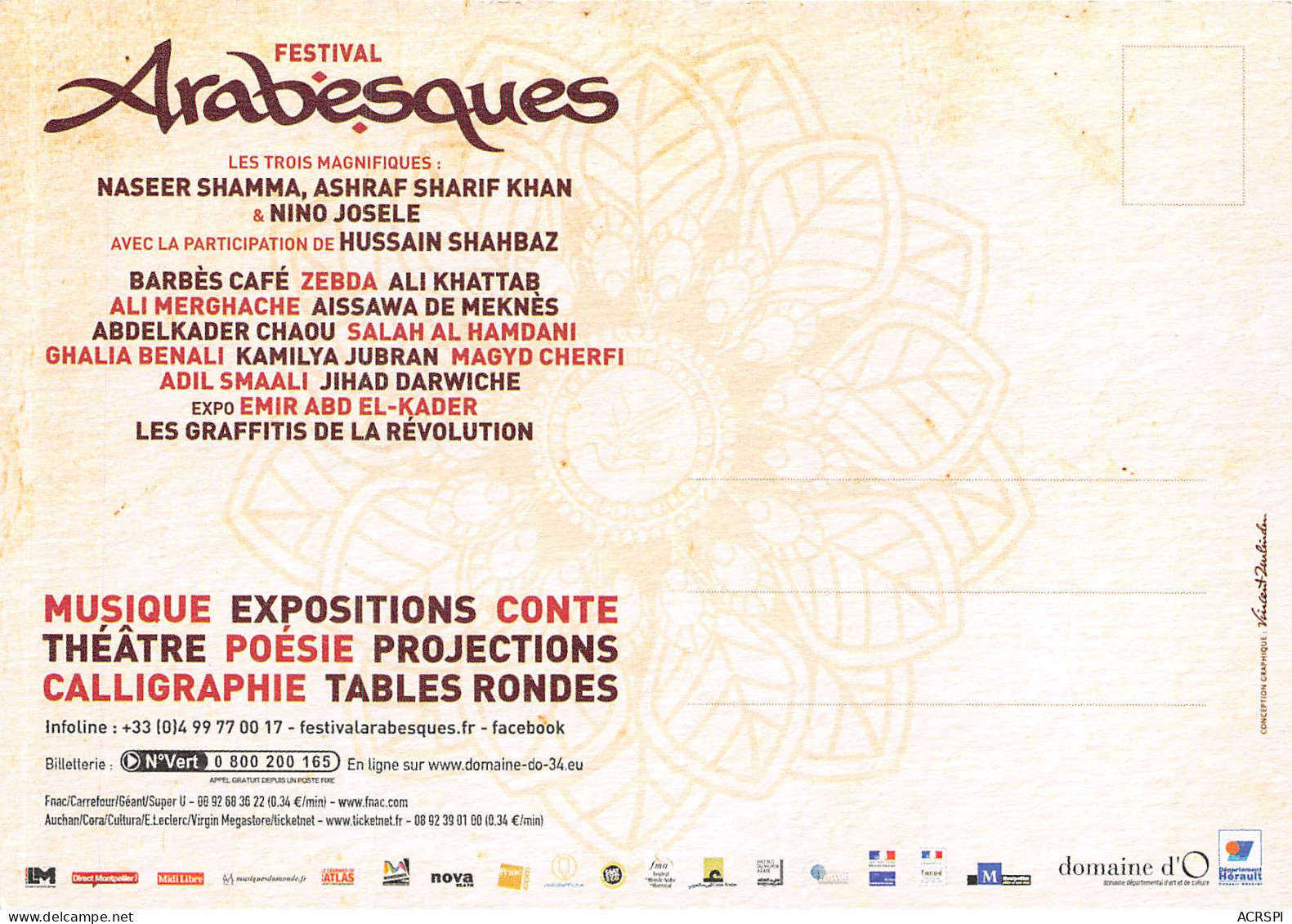 ARABESQUE FESTIVAL 1eme Rencontres Des Art Du Monde Montpellier 15(scan Recto-verso) MB2318 - Werbepostkarten