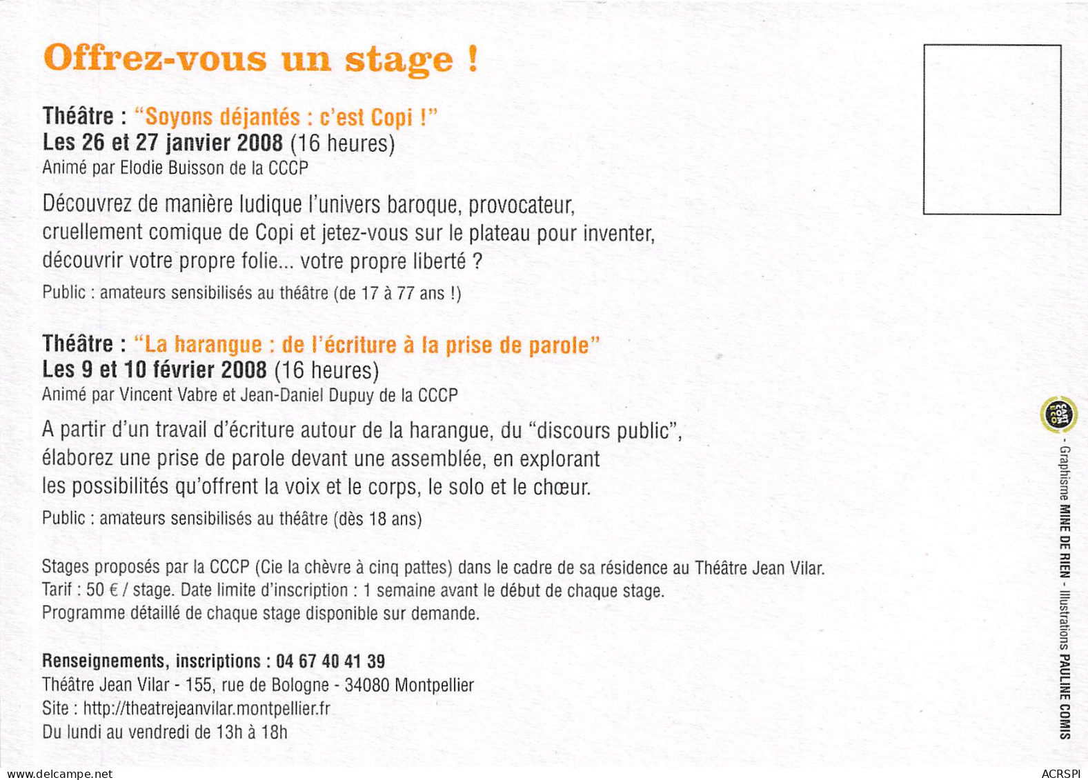 Theatre Jean Vilar Stages Montpellioer 23(scan Recto-verso) MB2318 - Advertising