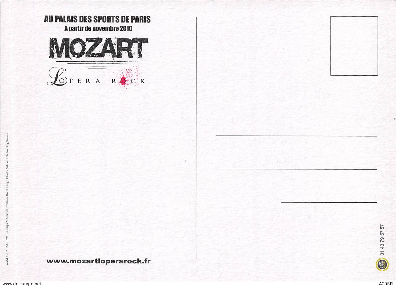 MOZART L OPERA ROCK AU PALAIS DES SPORTS DE PARIS 24(scan Recto-verso) MB2318 - Reclame