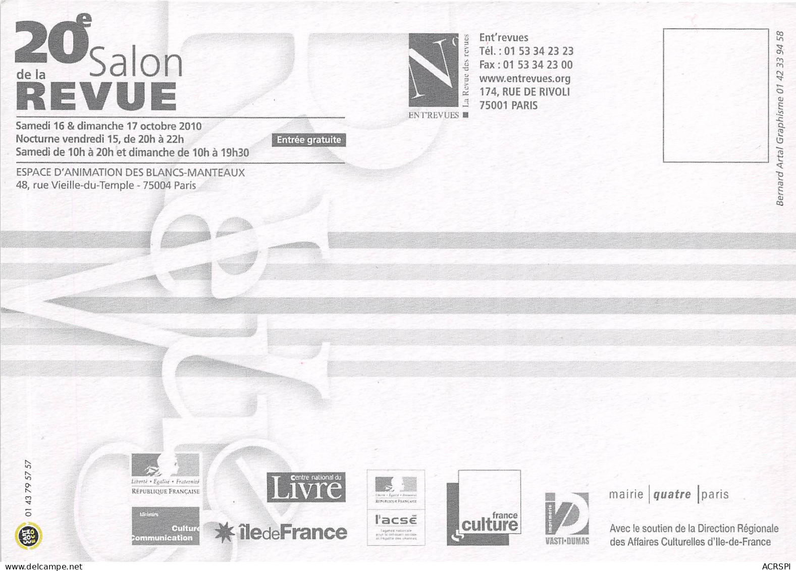 20E Salon De La Revue Espace D Animation Des Blancs Manteaux 25(scan Recto-verso) MB2318 - Publicité