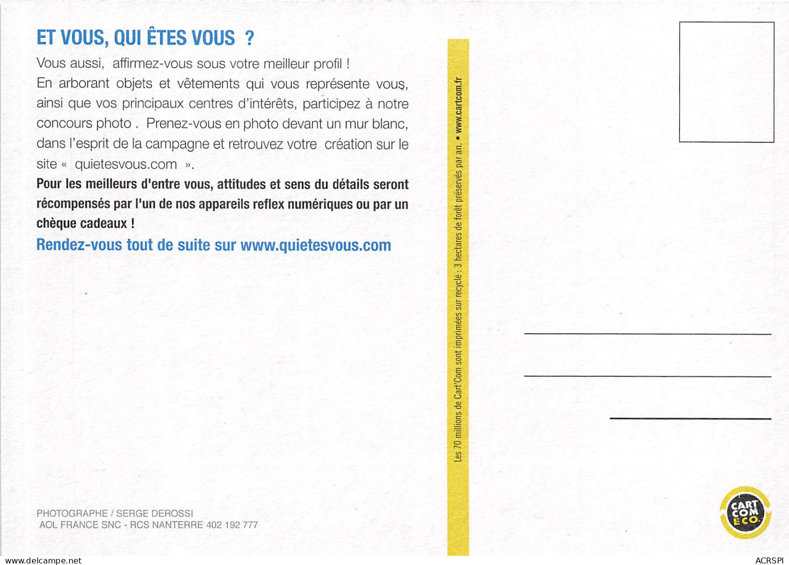 JE SUIS Actu Finance Glisse Et Musique Et Vous AOL.fr 27(scan Recto-verso) MB2318 - Werbepostkarten