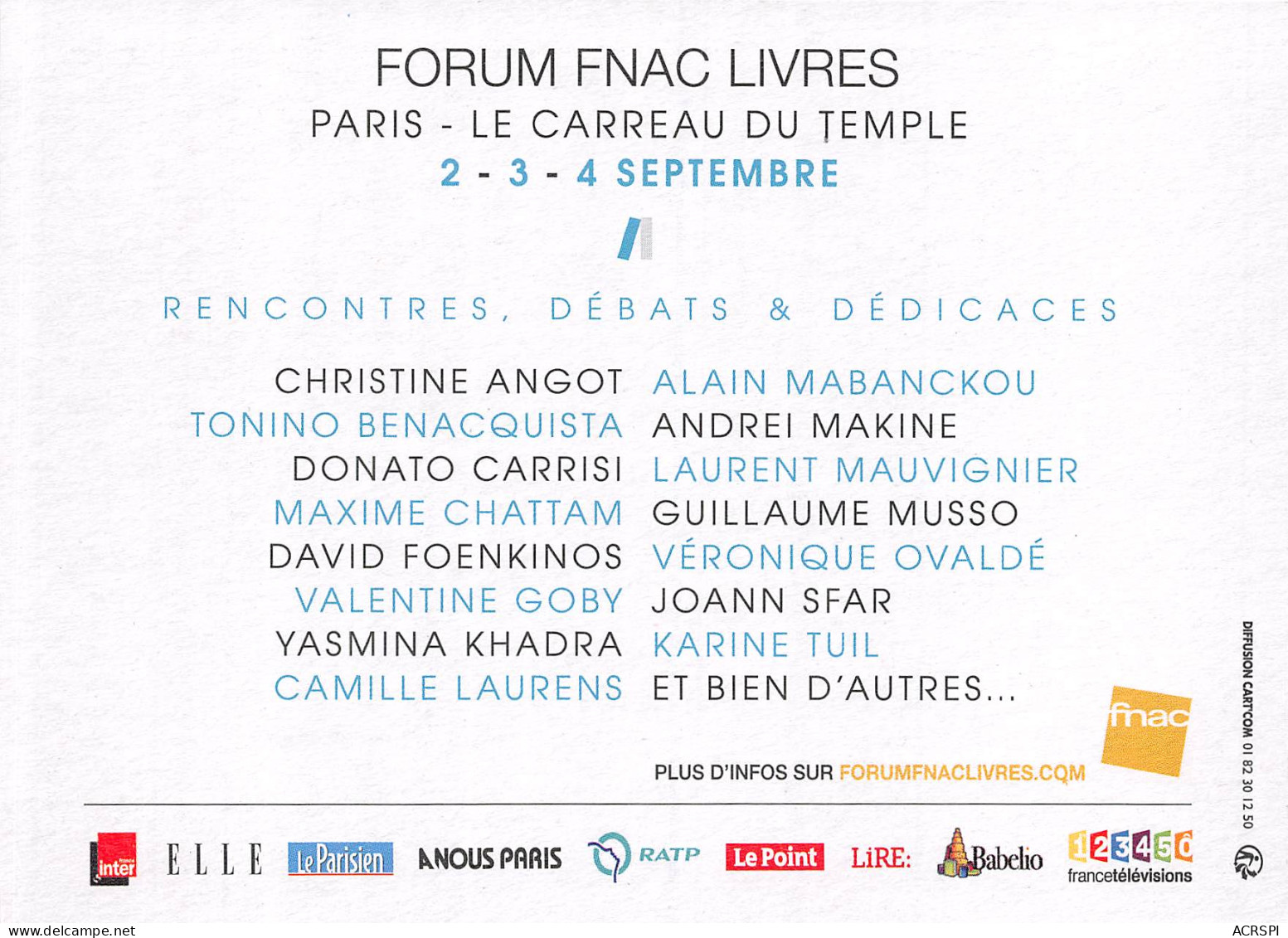 FNAC FORUM LIVRES PARIS LE CARREAU DU TEMPLE 3(scan Recto-verso) MB2318 - Werbepostkarten