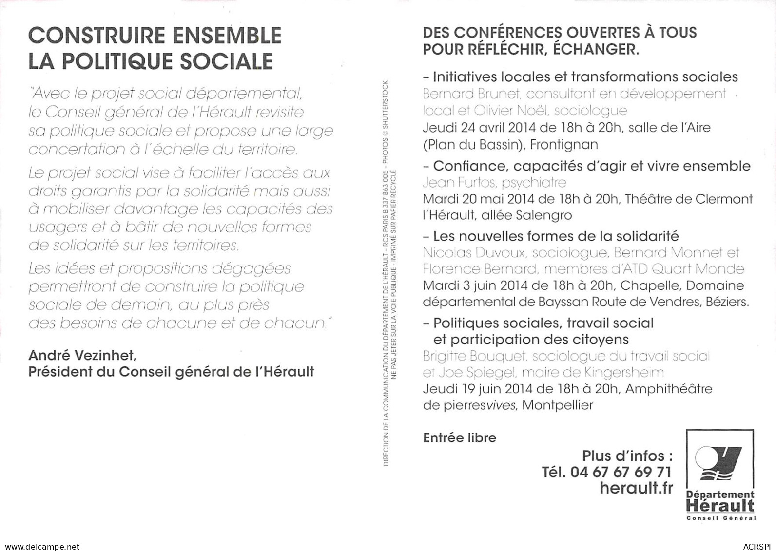 POUR LA SOLIDARITE LE DEPARTEMENT EST LA HERAULT 1(scan Recto-verso) MB2319 - Reclame