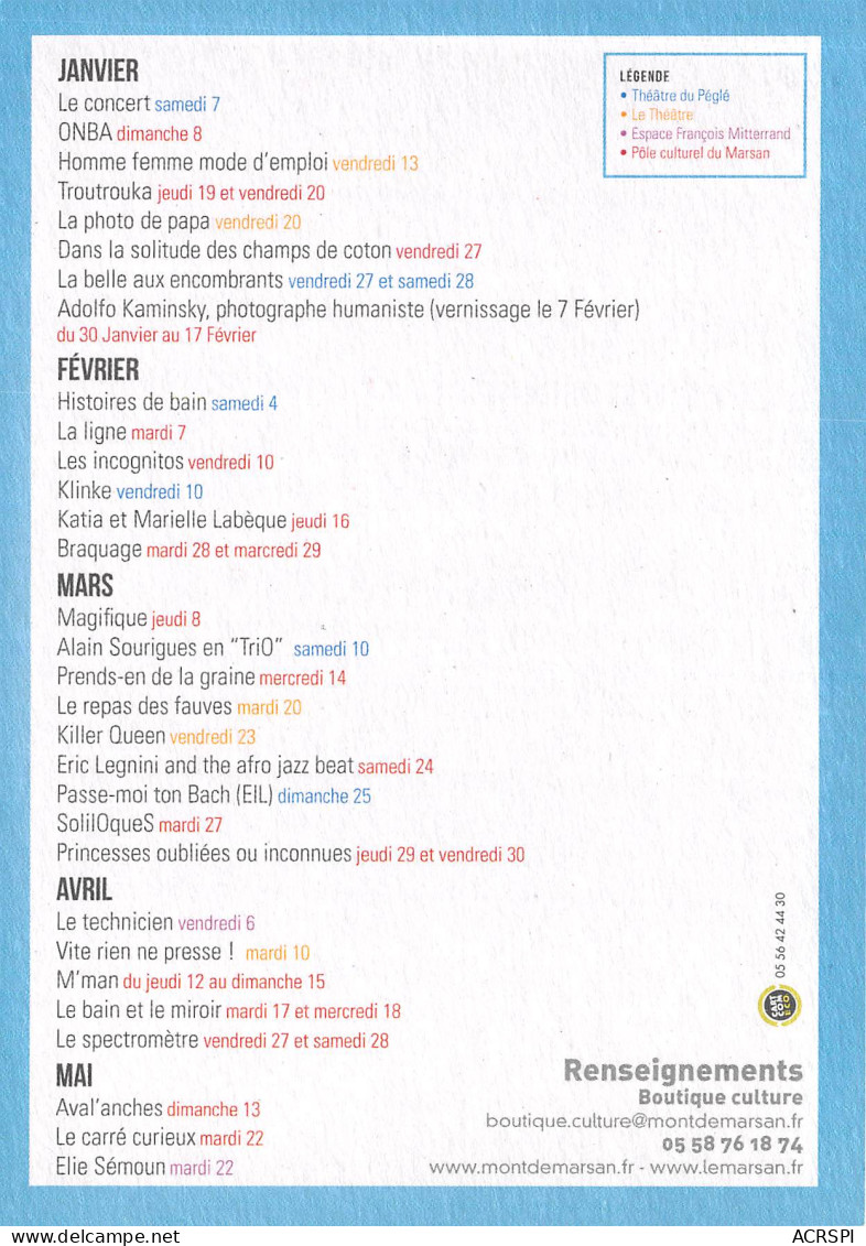 SAISONS CULTURELLES Mont De Marsan 2011 2012 7(scan Recto-verso) MB2319 - Werbepostkarten