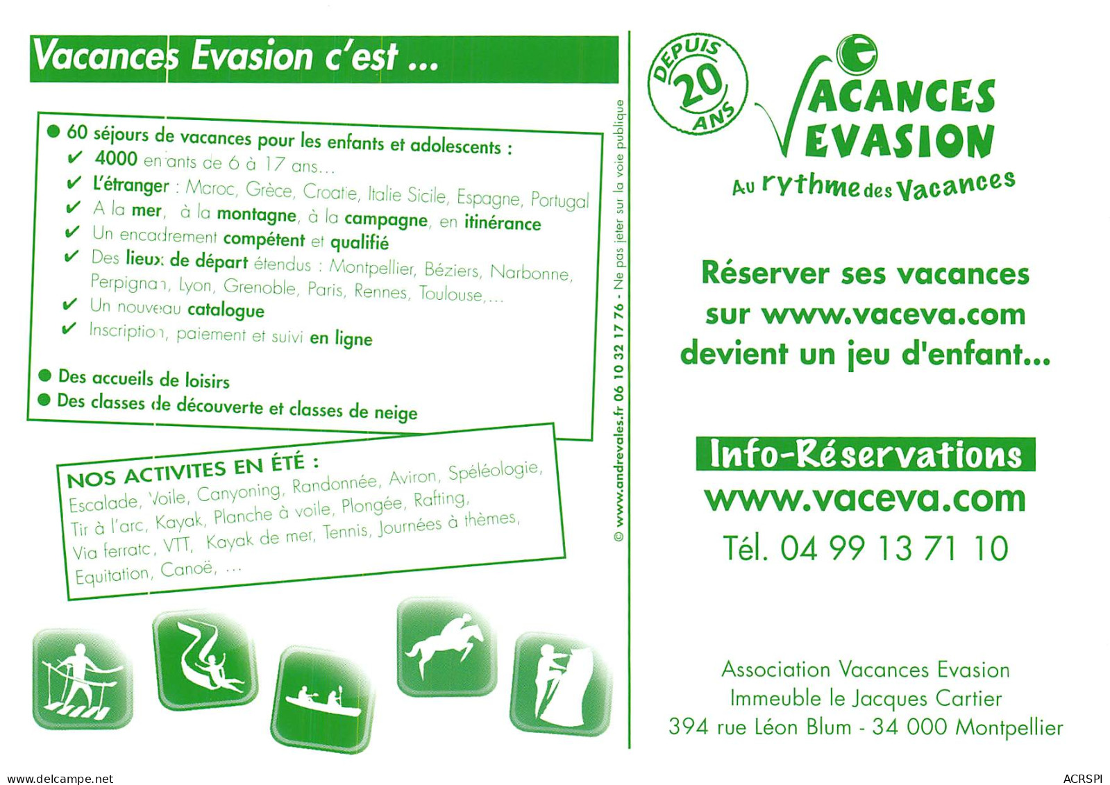 VACEVA VACANCES EVASION Sejours Vacances Ete 30(scan Recto-verso) MB2319 - Werbepostkarten
