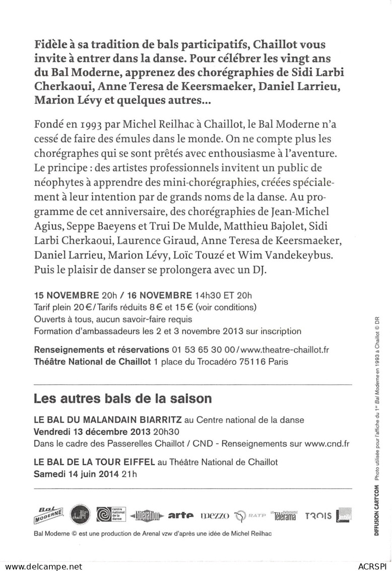Theatre National De Chaillot Le Bal Moderne Fete Ses Vingt Ans 8(scan Recto-verso) MB2320 - Werbepostkarten