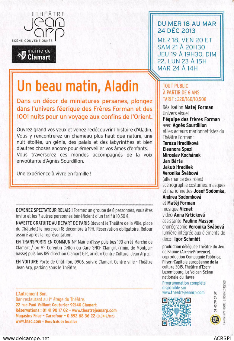 Un Beau Matin Aladin Theatre Jean Arp  20(scan Recto-verso) MB2320 - Advertising