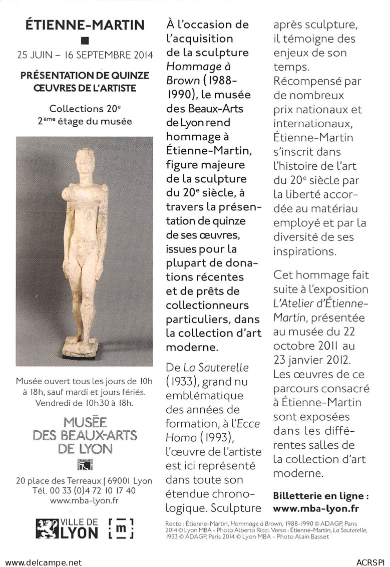 ETIENNE MARTIN Musee Des Beaux Arts A LYON 25(scan Recto-verso) MB2320 - Advertising