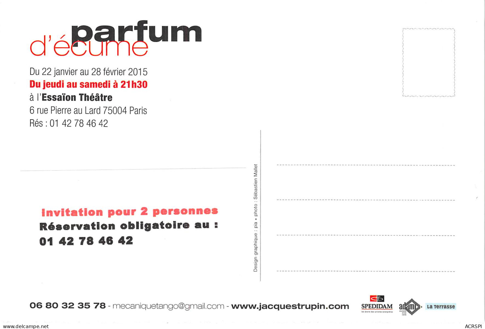 Parfum  D Ecume Jacques Trupin Essaion Theatre PARIS 15(scan Recto-verso) MB2321 - Advertising