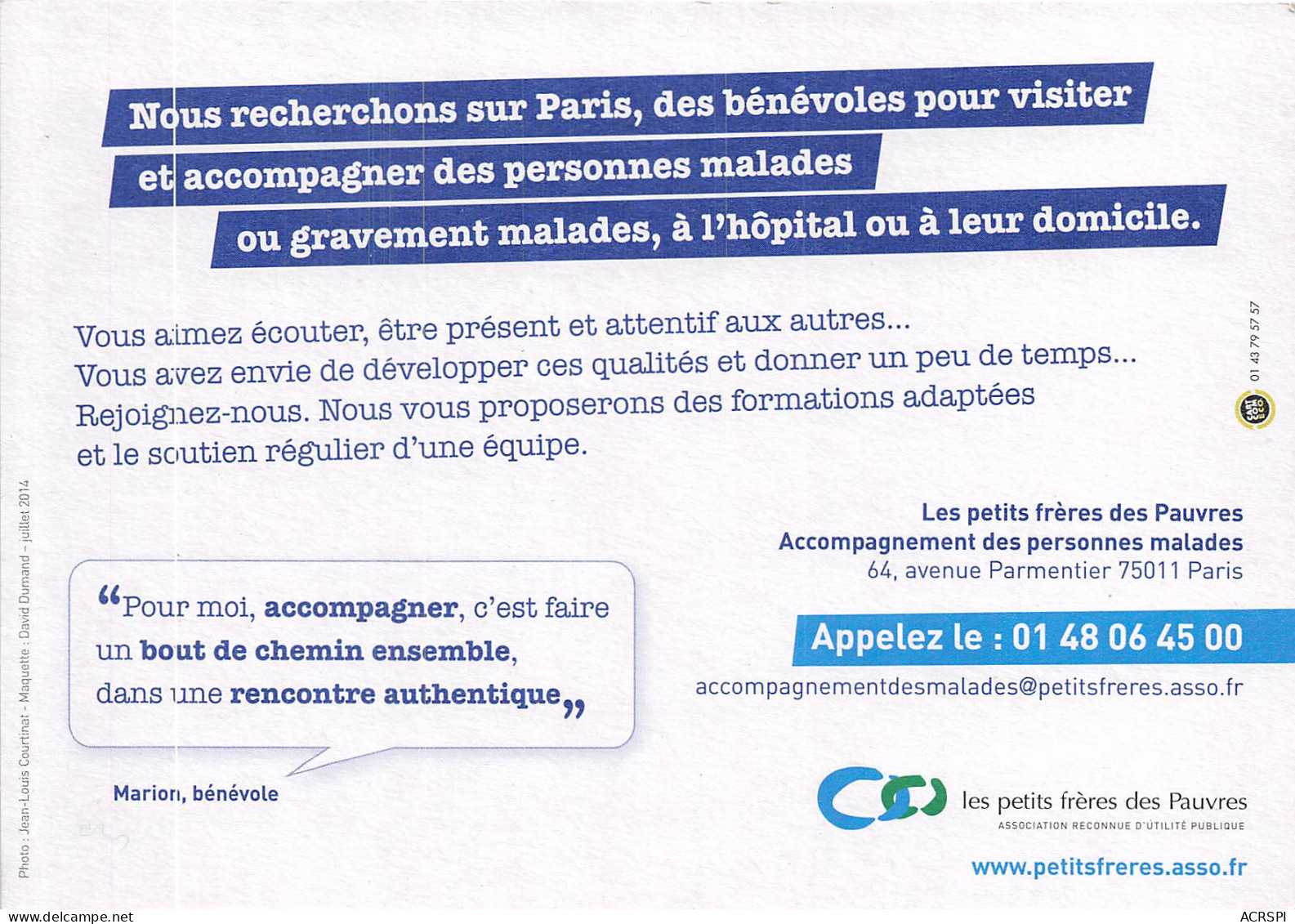 Devenez Benevole D Accompagnement De Personnes Malades PARIS 14(scan Recto-verso) MB2321 - Reclame
