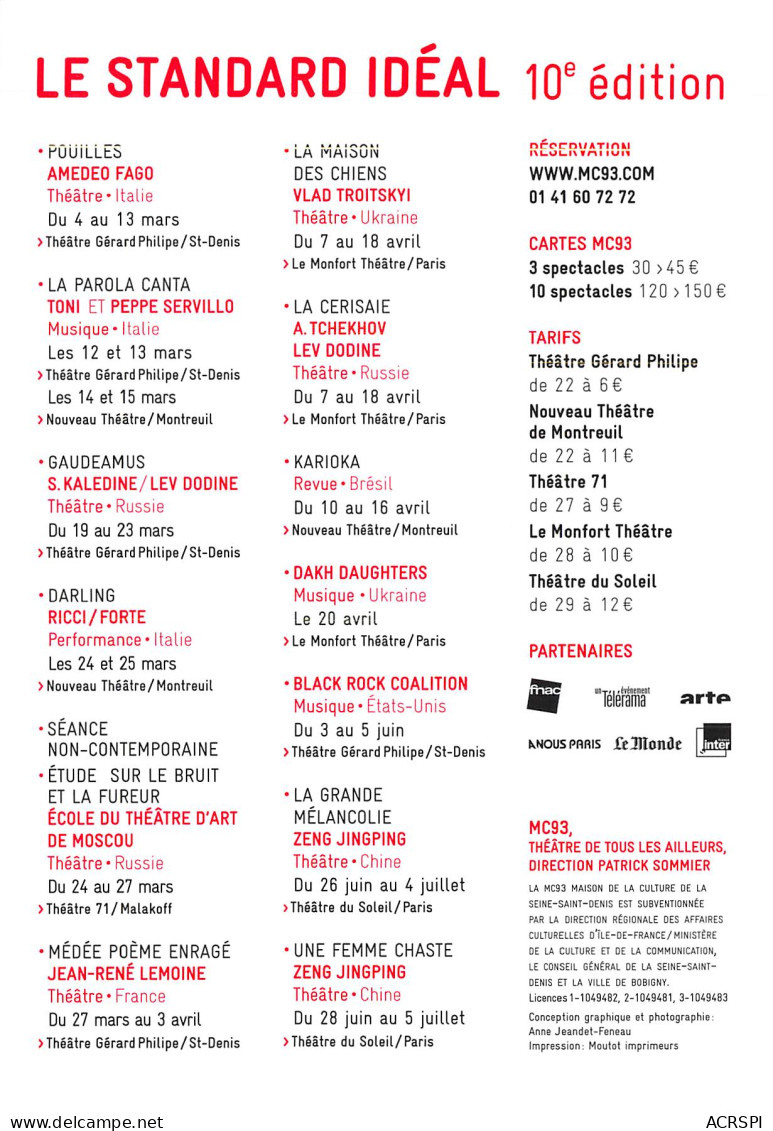 Festival Le Standard Ideal 10 E Edition Theatre De Tous Les Ailleurs BOBIGNY 16(scan Recto-verso) MB2321 - Werbepostkarten