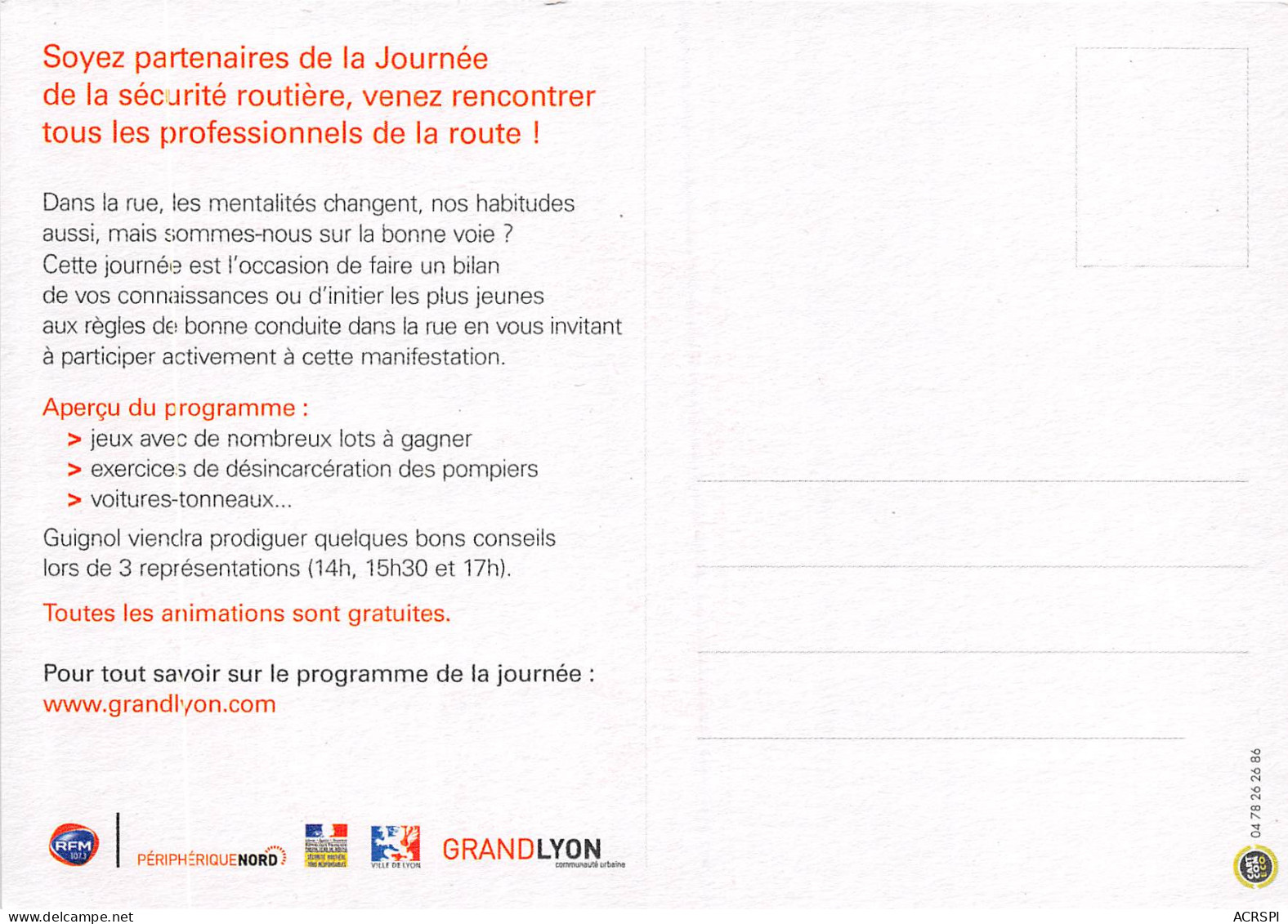 Journee De La Securite Routiere Samedi 18 Octobre Place Bellecour LYON 2(scan Recto-verso) MB2322 - Werbepostkarten